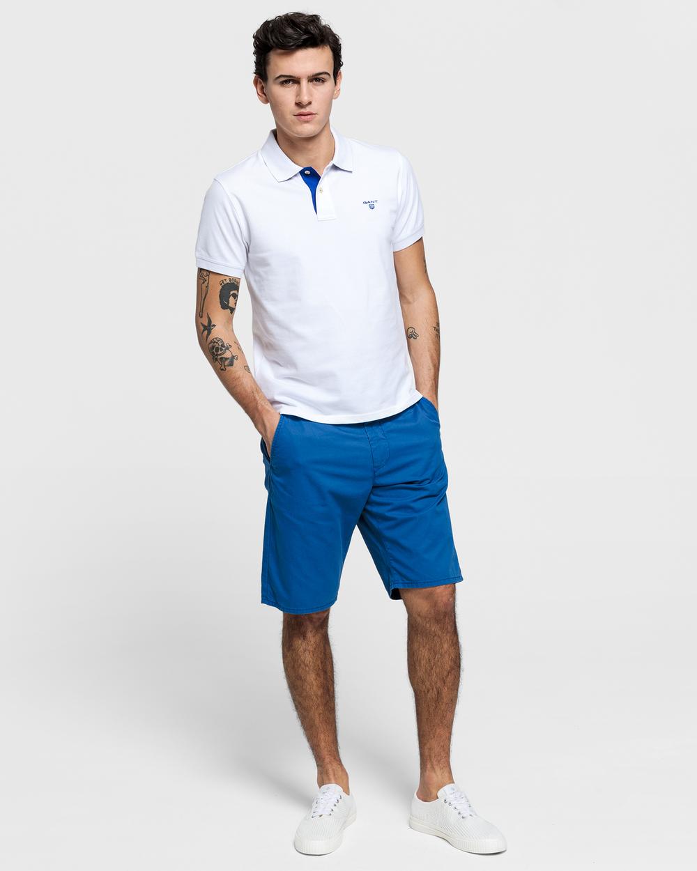 GANT Erkek Beyaz Kontrast Yaka Pique Rugger Polo