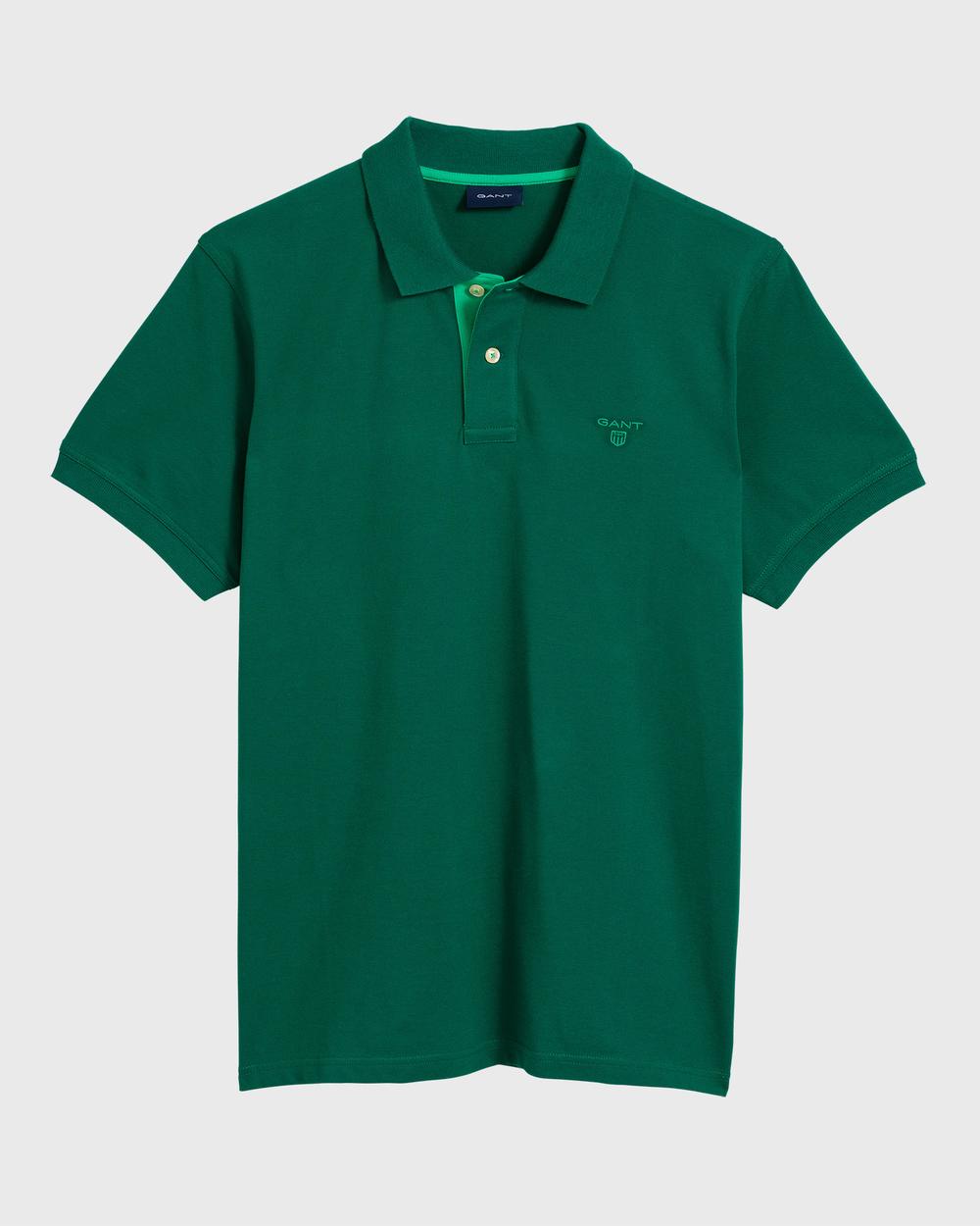 GANT Erkek Yeşil Kontrast Yaka Pique Rugger Polo