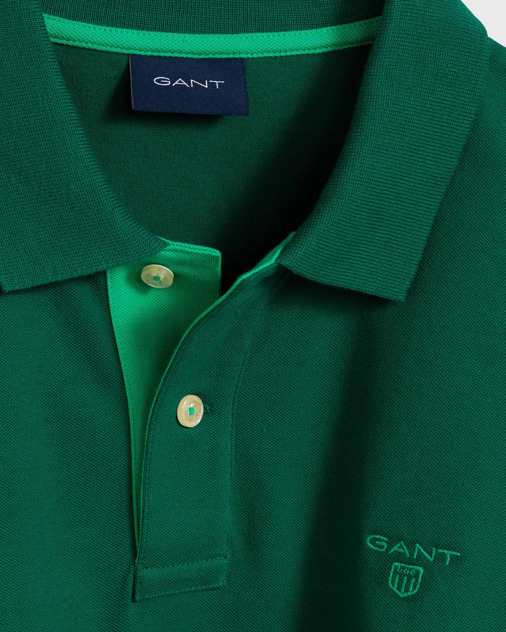 GANT Erkek Yeşil Kontrast Yaka Pique Rugger Polo