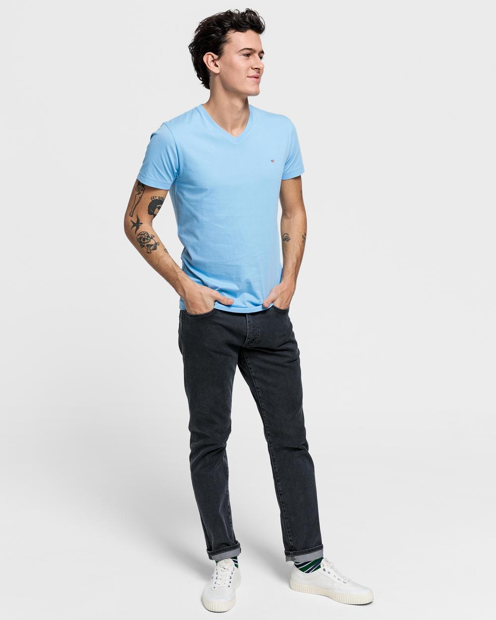GANT Erkek Mavi Slim Fit V Yaka T-Shirt