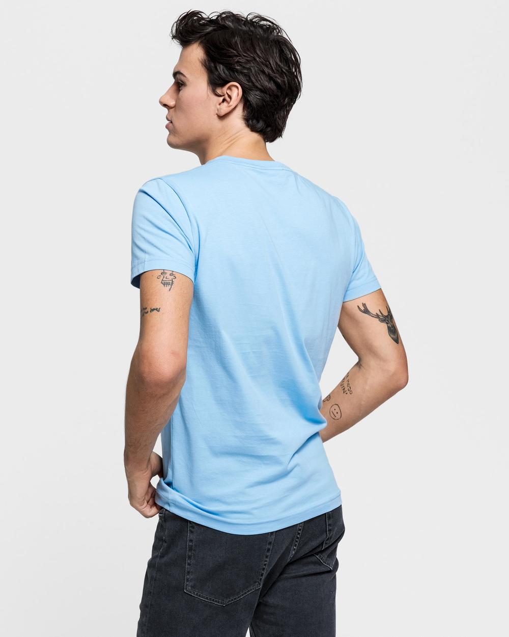 GANT Erkek Mavi Slim Fit V Yaka T-Shirt