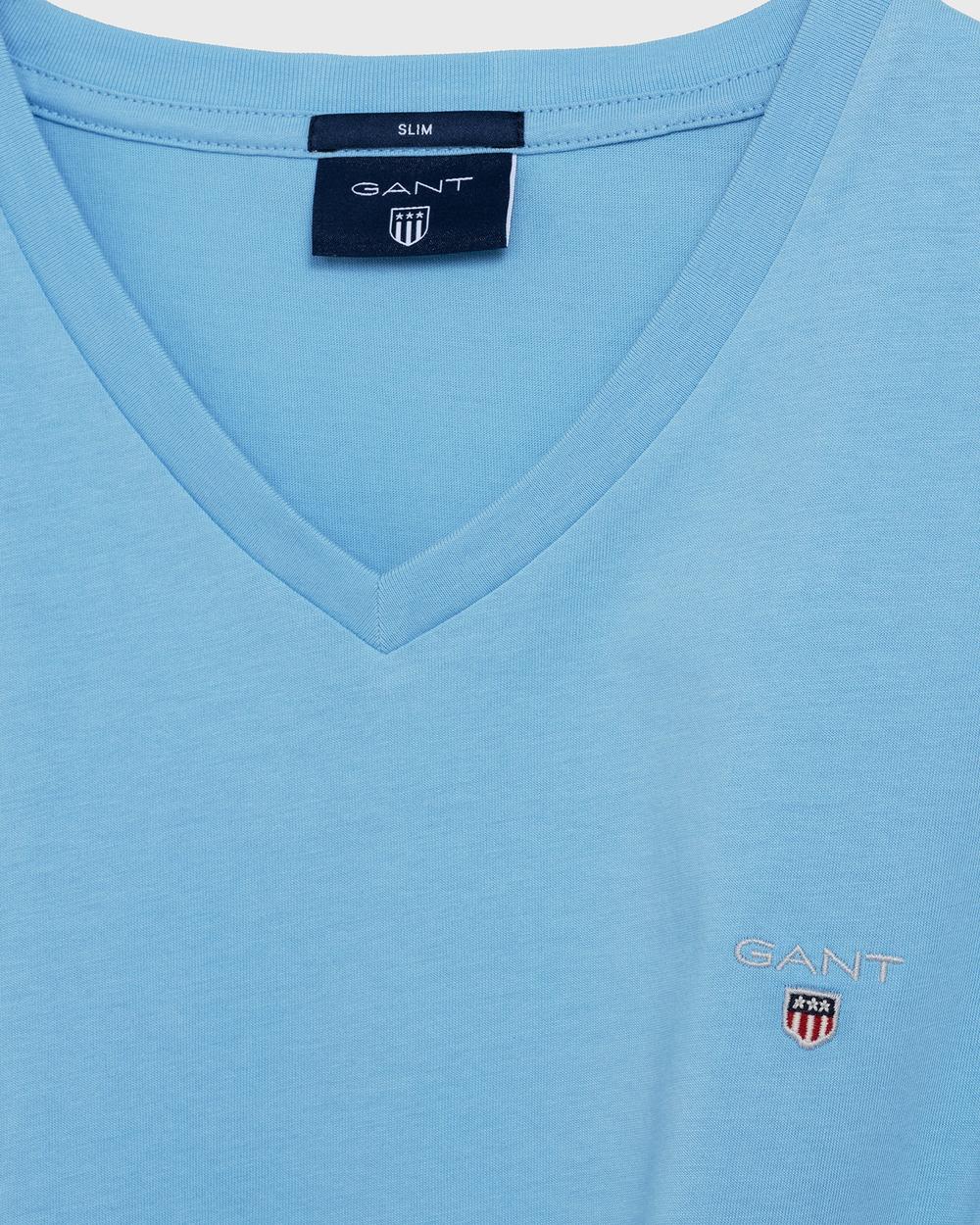 GANT Erkek Mavi Slim Fit V Yaka T-Shirt