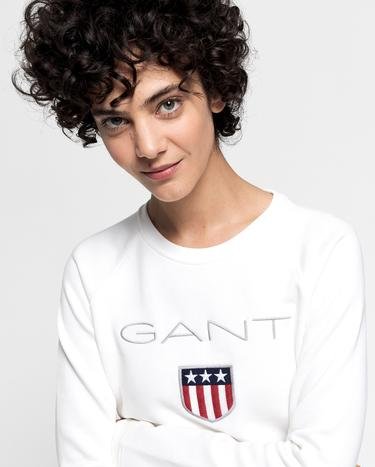 GANT Kadın Krem Rengi Logo Baskılı Sweatshirt