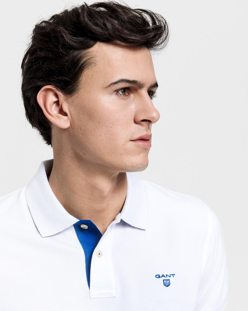 GANT Erkek Beyaz Kontrast Yaka Pique Rugger Polo