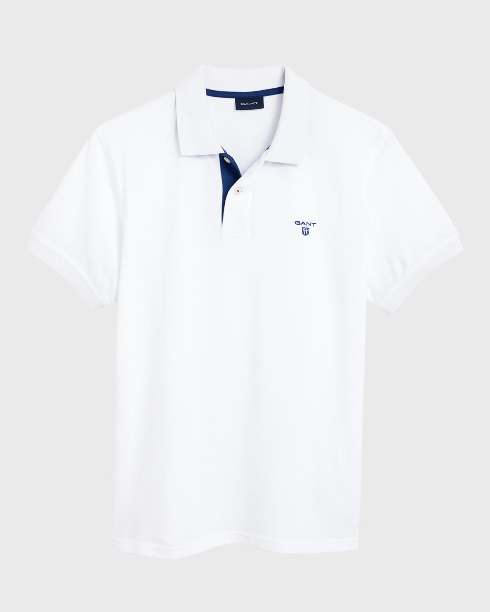 GANT Erkek Beyaz Kontrast Yaka Pique Rugger Polo