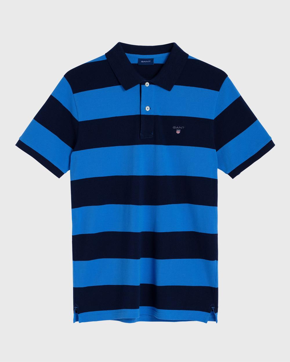 GANT Erkek Mavi Regular Fit Çizgili Pique Rugger Polo