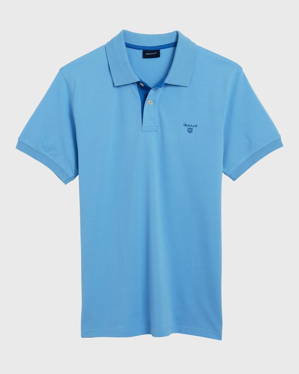 GANT Erkek Mavi Kontrast Yaka Pique Rugger Polo