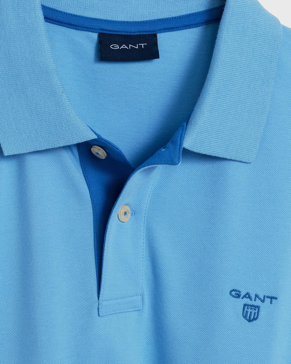 GANT Erkek Mavi Kontrast Yaka Pique Rugger Polo