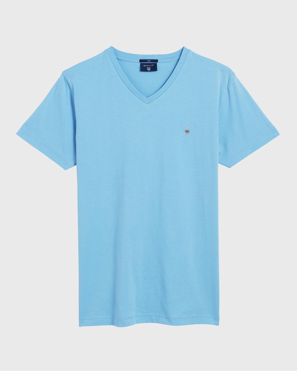 GANT Erkek Mavi Slim Fit V Yaka T-Shirt