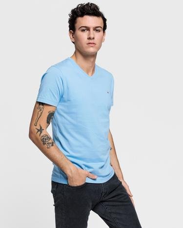 GANT Erkek Mavi Slim Fit V Yaka T-Shirt