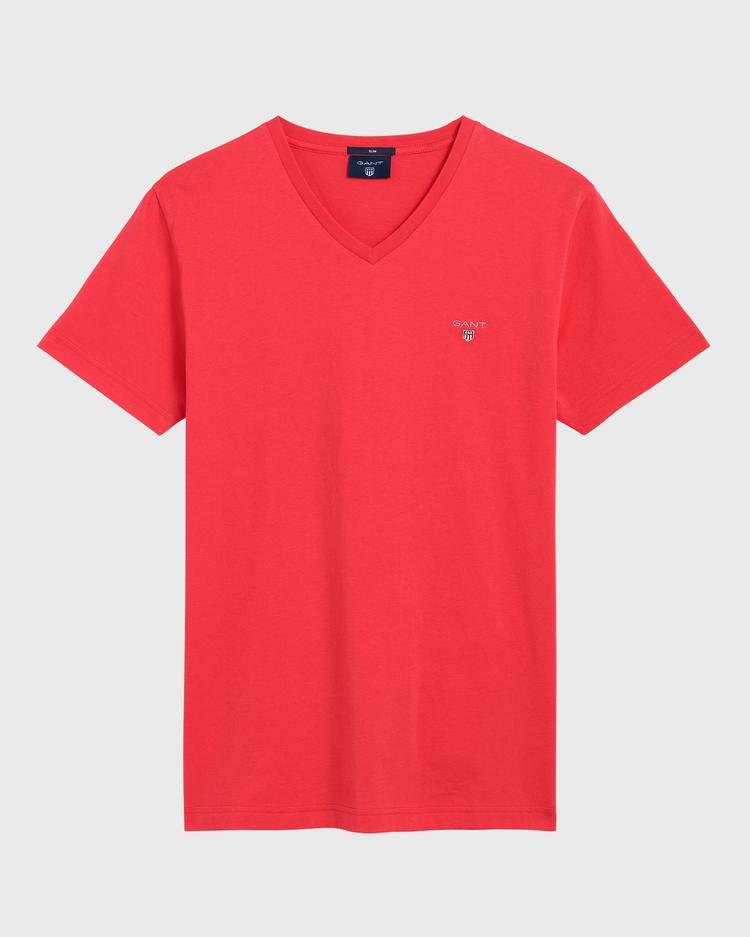 GANT Erkek Kırmızı Slim Fit V Yaka T-Shirt