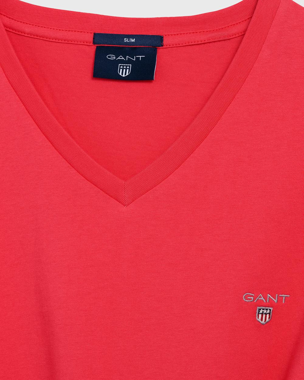 GANT Erkek Kırmızı Slim Fit V Yaka T-Shirt