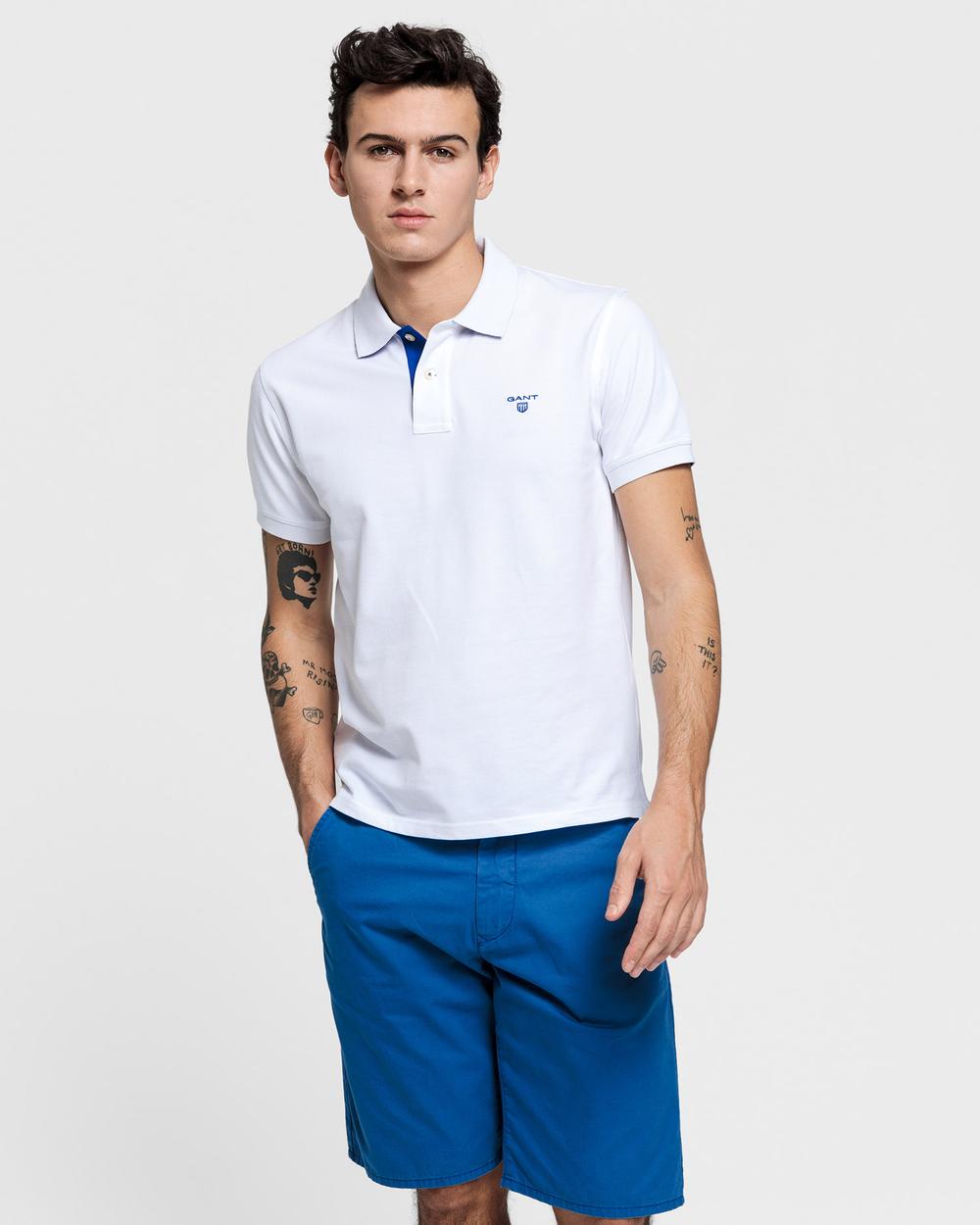GANT Erkek Beyaz Kontrast Yaka Pique Rugger Polo