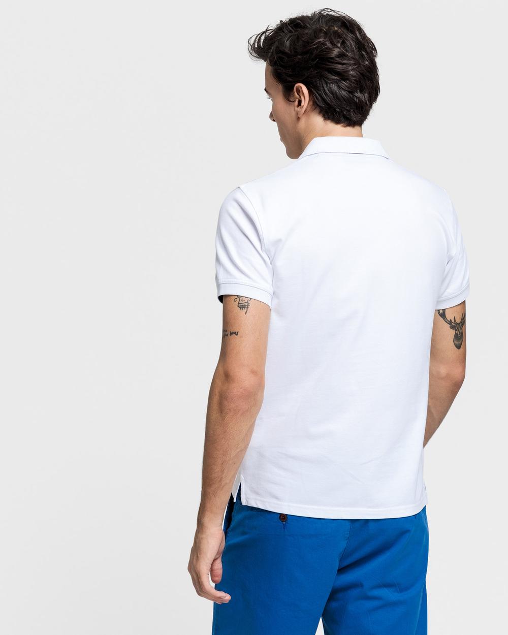 GANT Erkek Beyaz Kontrast Yaka Pique Rugger Polo