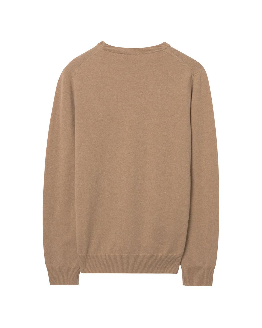 Erkek Bej Fine Lambswool Crew Triko