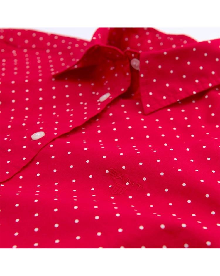 Kadın Kırmızı Broadcloth Puantiyeli Regular Fit Gömlek