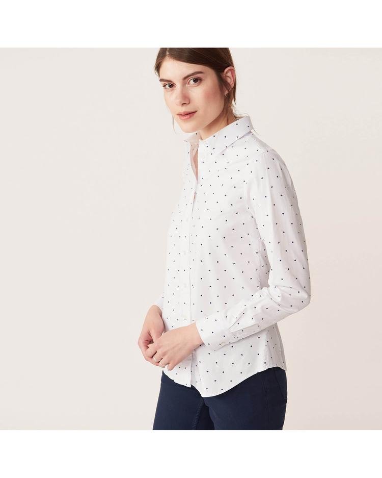 Kadın Beyaz Oxford Puantiyeli Regular Fit Gömlek