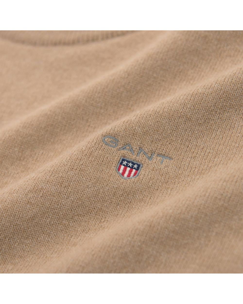 Erkek Bej Fine Lambswool Crew Triko