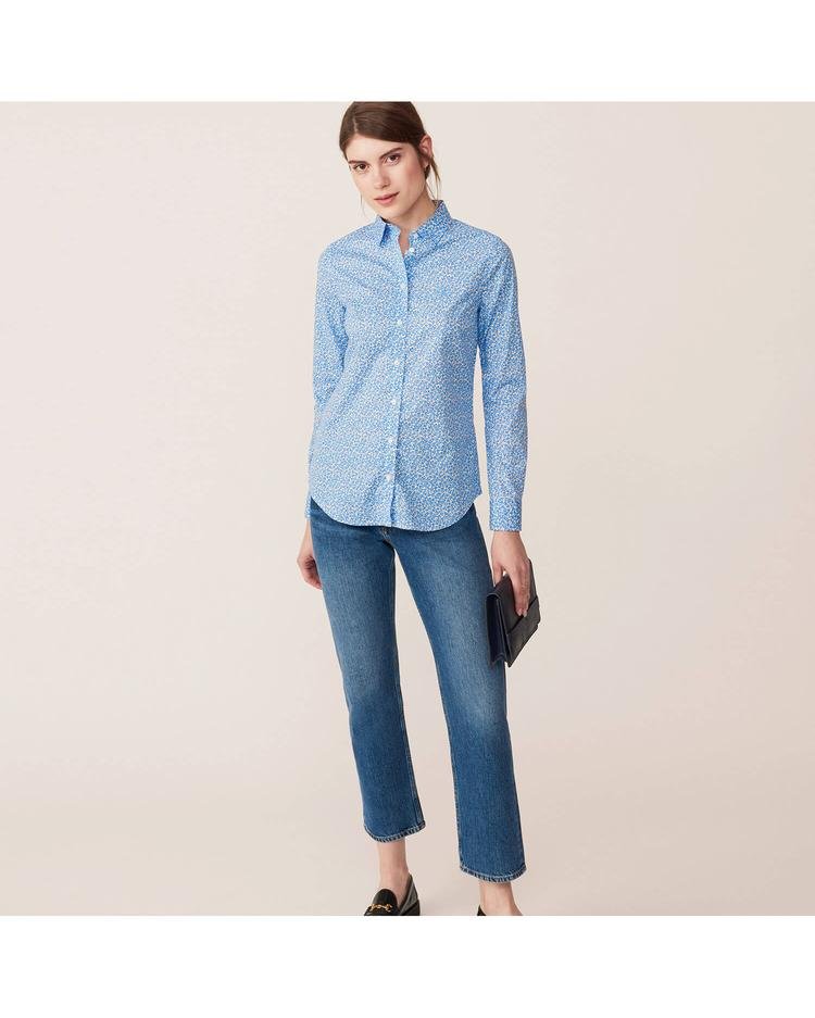 Kadın Mavi Broadcloth Desenli Regular Fit Gömlek