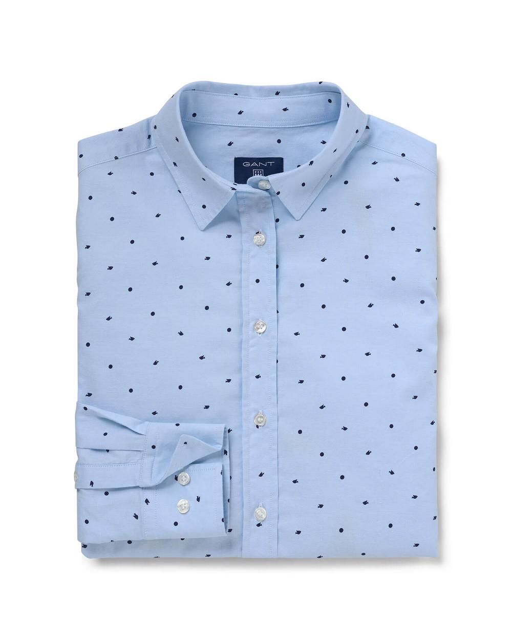 Kadın Mavi Oxford Puantiyeli Regular Fit Gömlek