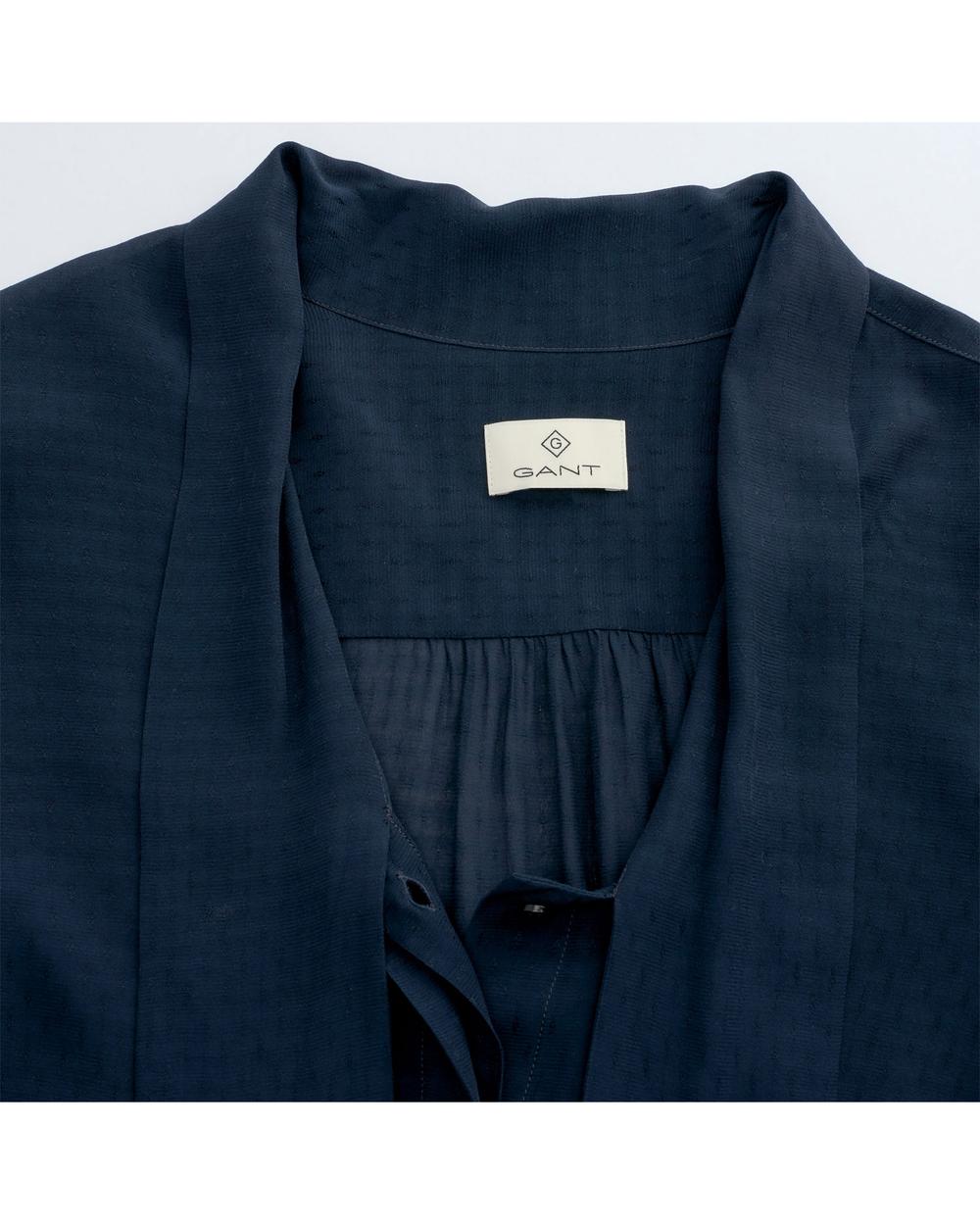 Kadın Lacivert Dobby Bow Blouse Gömlek