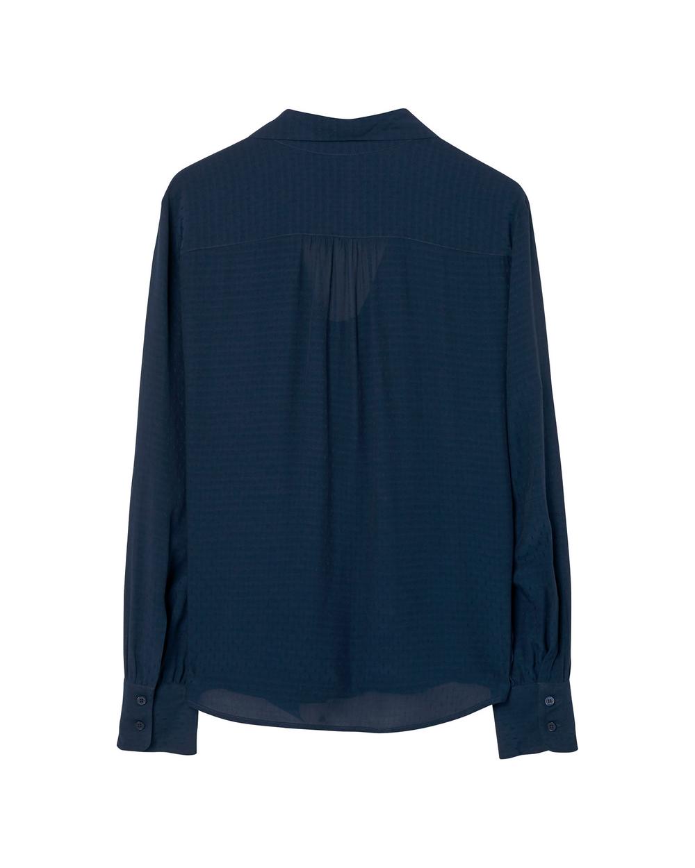 Kadın Lacivert Dobby Bow Blouse Gömlek