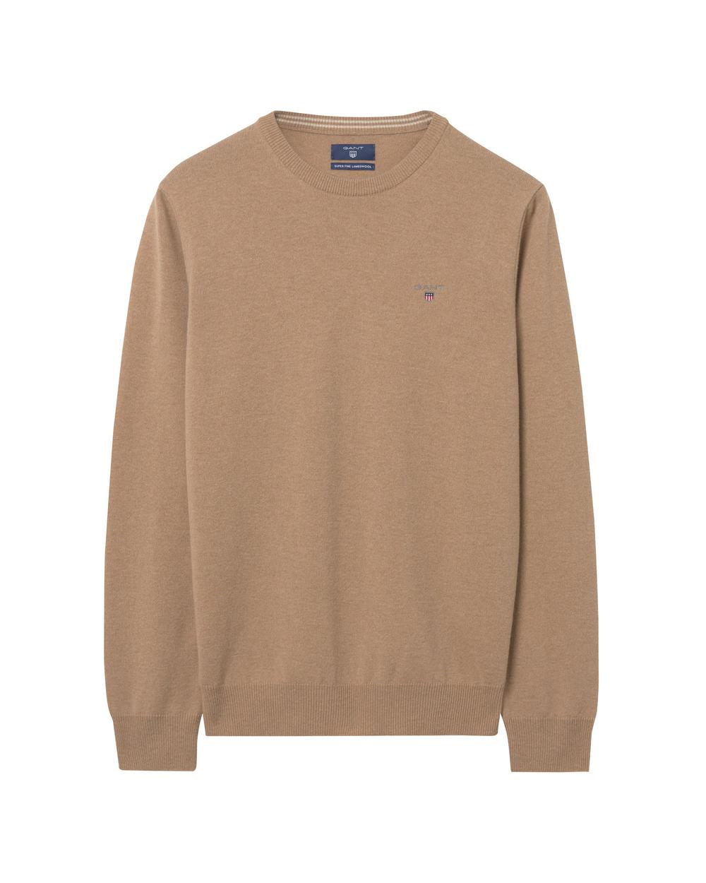 Erkek Bej Fine Lambswool Crew Triko