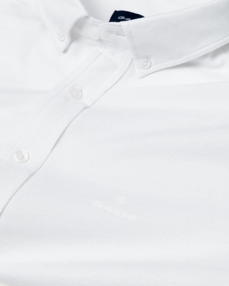 GANT Erkek Beyaz Slim Fit Tech Prep Pique Gömlek