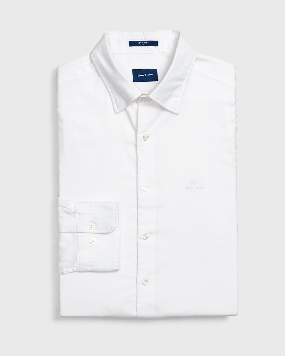 GANT Erkek Beyaz Slim Fit Tech Prep Oxford Gömlek