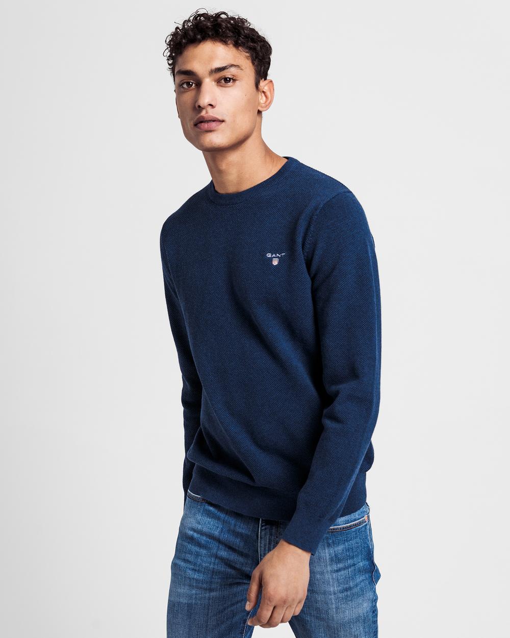 GANT Erkek Mavi Regular Fit Triko Kazak