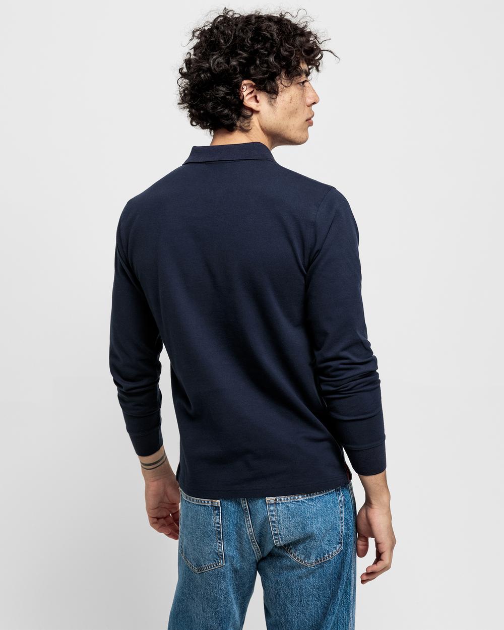 GANT Erkek Lacivert Original Piqué Rugger Uzun Kollu Polo Sweatshirt