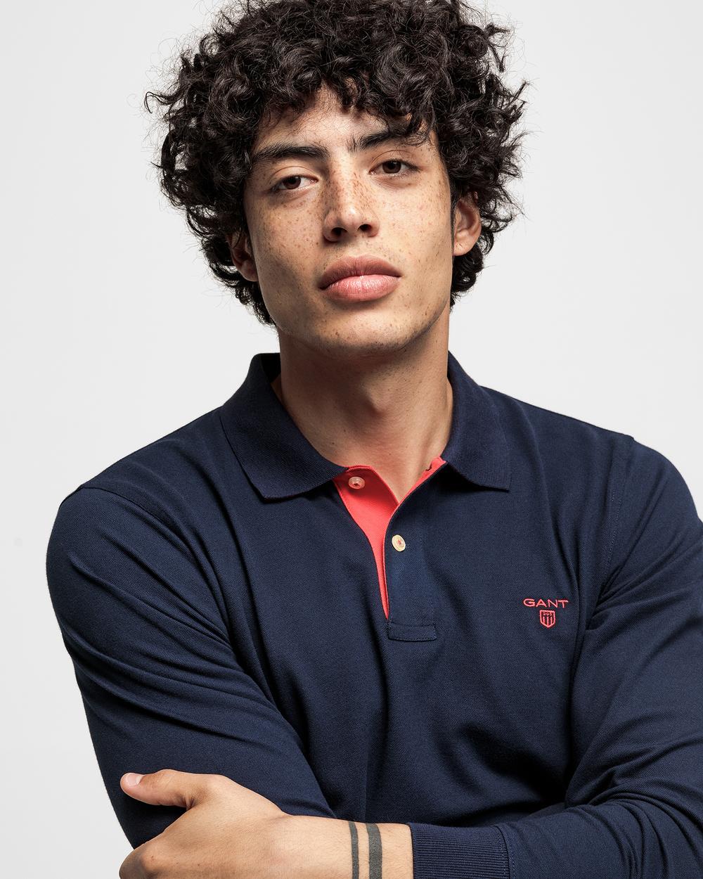GANT Erkek Lacivert Original Piqué Rugger Uzun Kollu Polo Sweatshirt