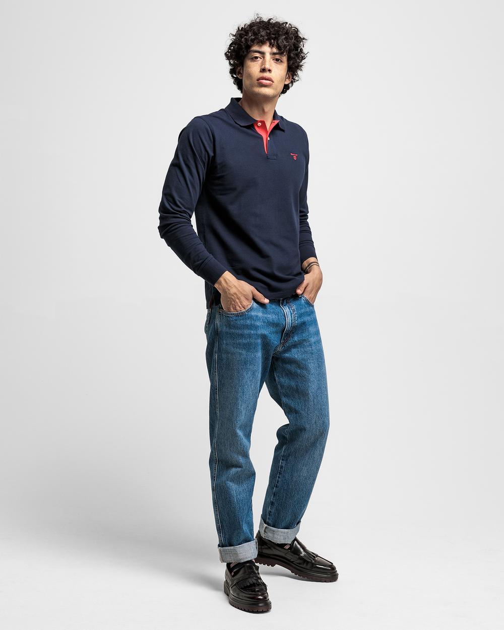 GANT Erkek Lacivert Original Piqué Rugger Uzun Kollu Polo Sweatshirt