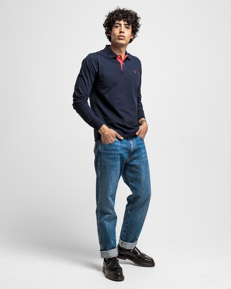 Gant Erkek Lacivert Original Piqué Rugger Uzun Kollu Polo Sweatshirt
