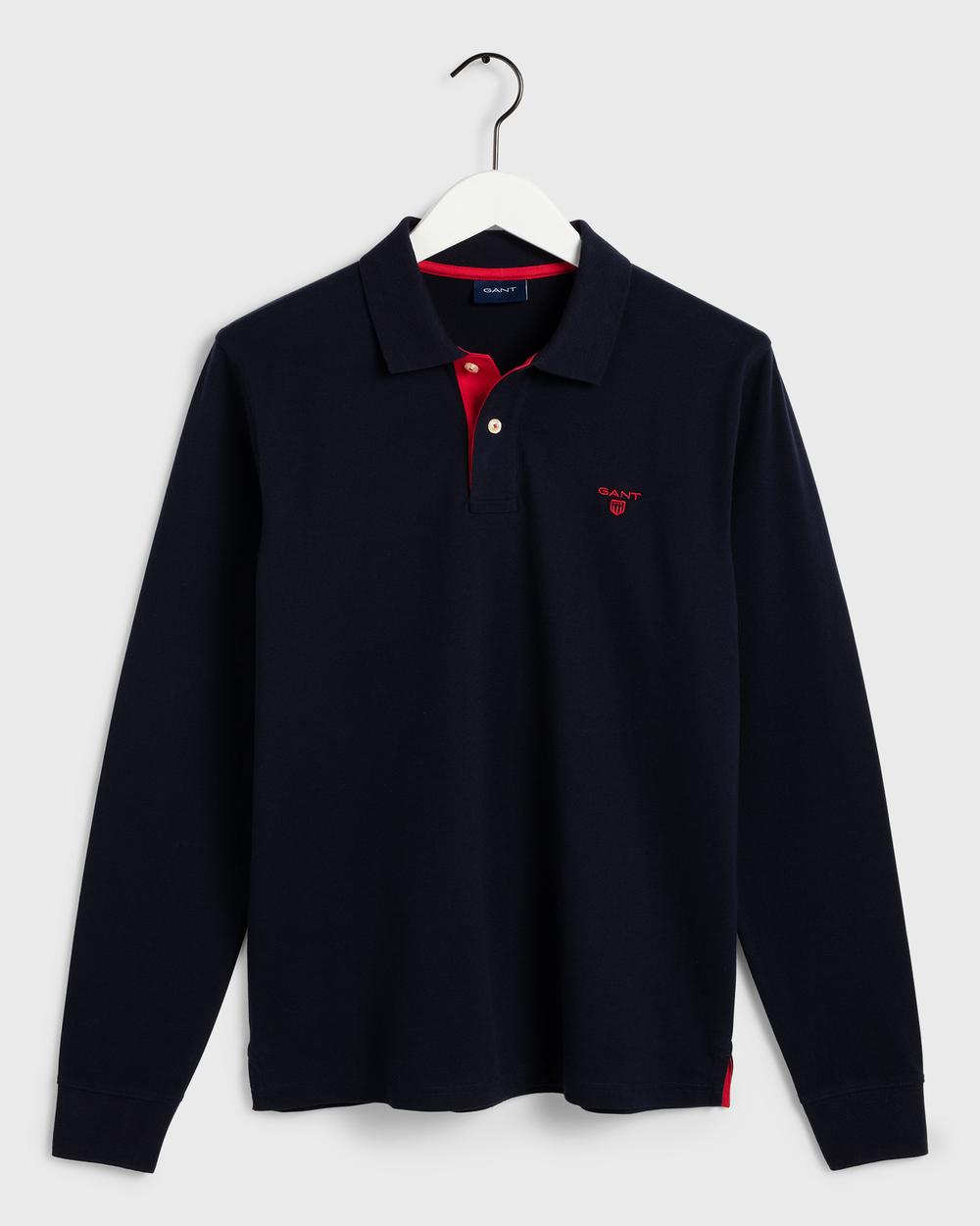 GANT Erkek Lacivert Original Piqué Rugger Uzun Kollu Polo Sweatshirt