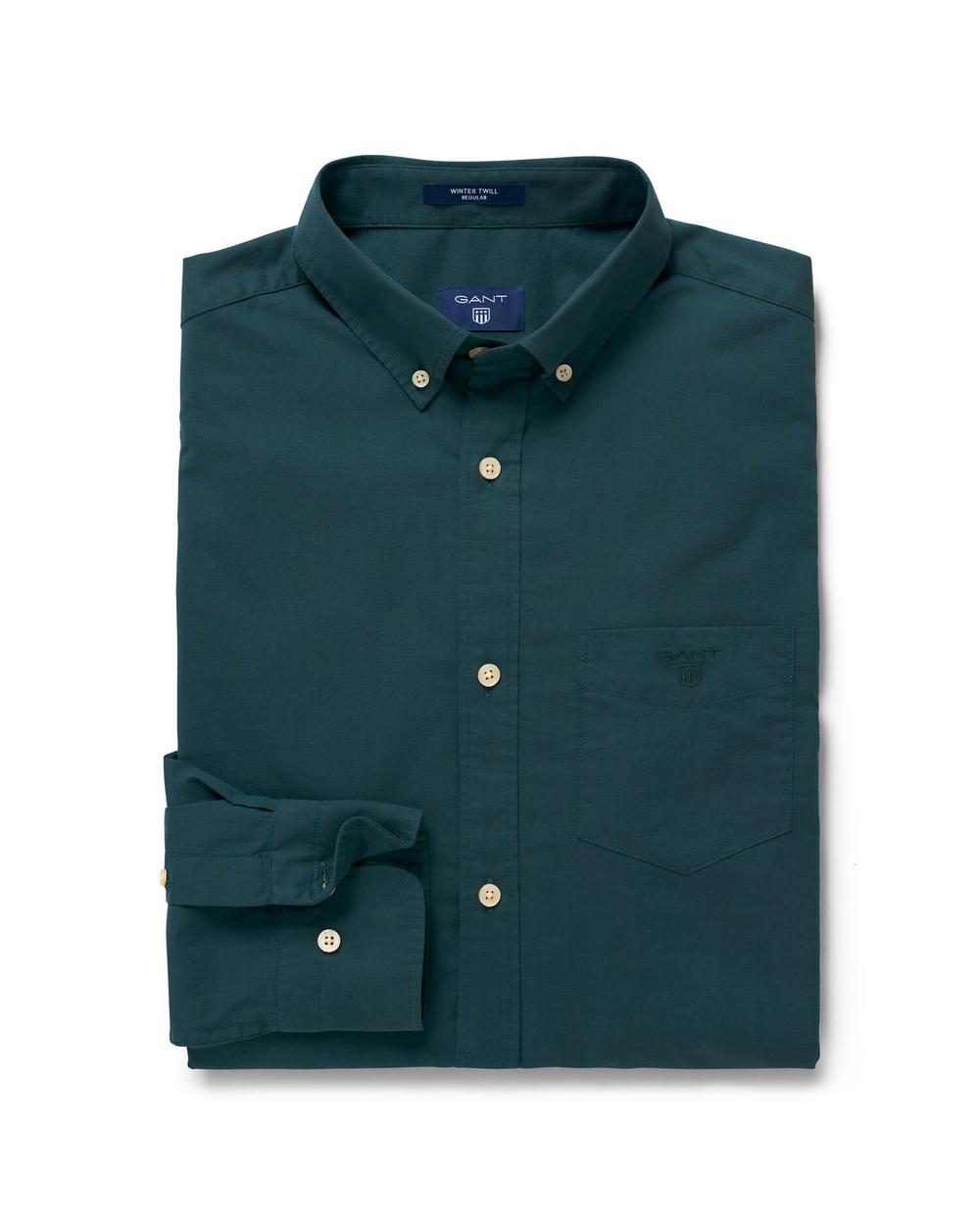 Erkek Yeşil Regular Fit Twill Gömlek