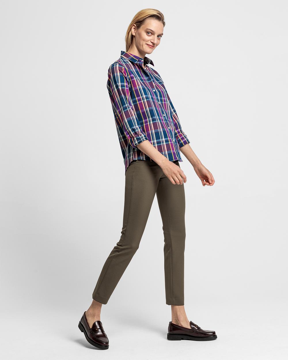 GANT Kadın Lacivert Kareli Relaxed Fit Gömlek