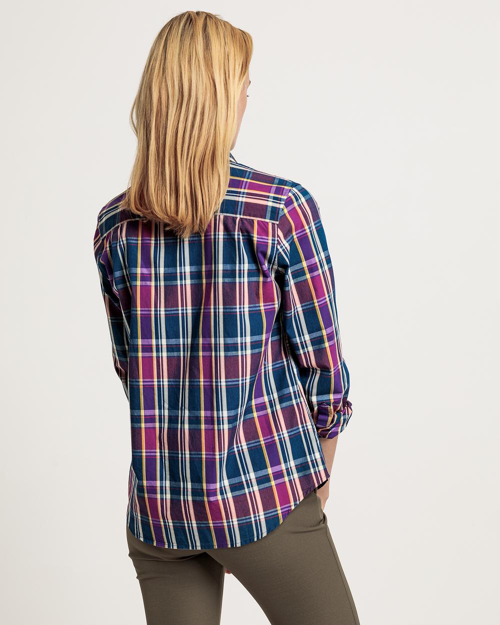 GANT Kadın Lacivert Kareli Relaxed Fit Gömlek