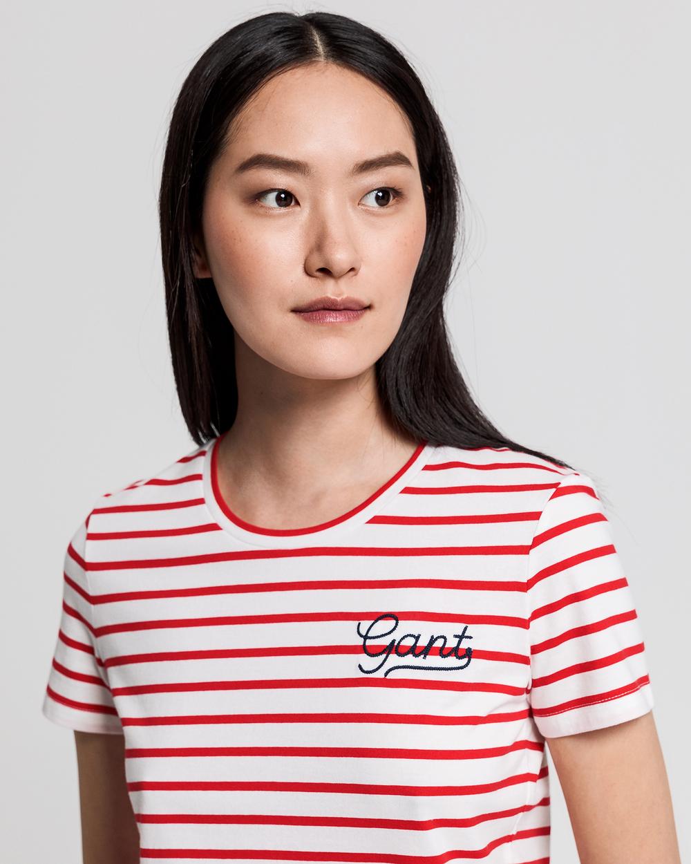 GANT Kadın Kırmızı Çizgili Tshirt