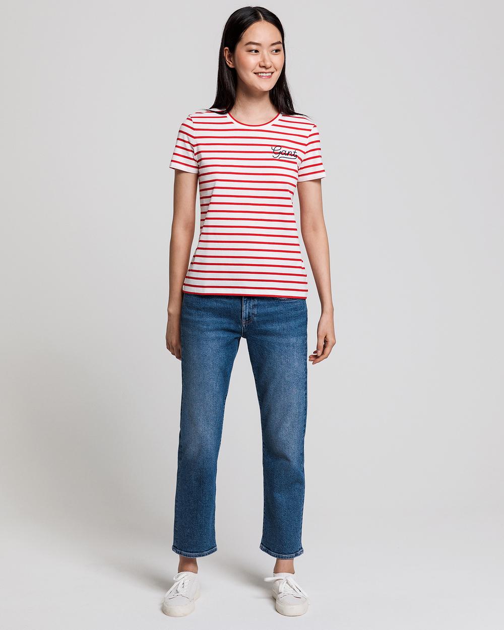 GANT Kadın Kırmızı Çizgili Tshirt