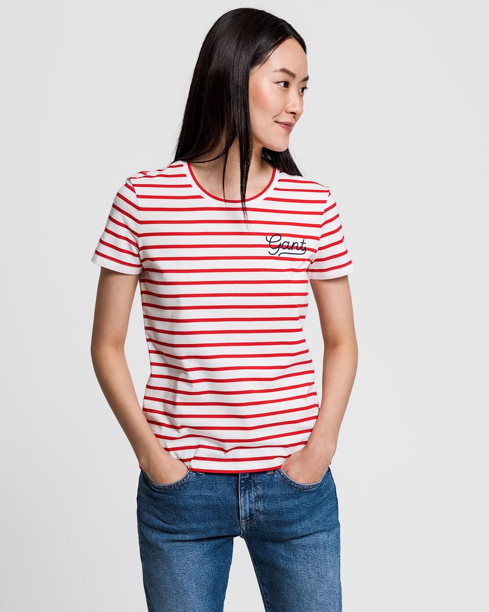 GANT Kadın Kırmızı Çizgili Tshirt