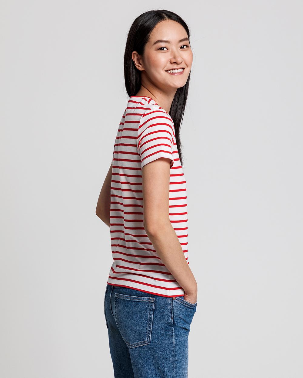 GANT Kadın Kırmızı Çizgili Tshirt