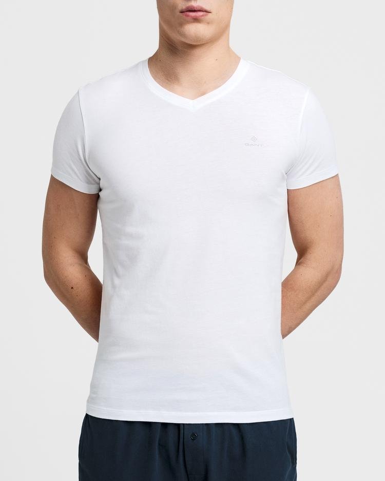 GANT Erkek Beyaz Lacivert 2'li V Yaka T-Shirt