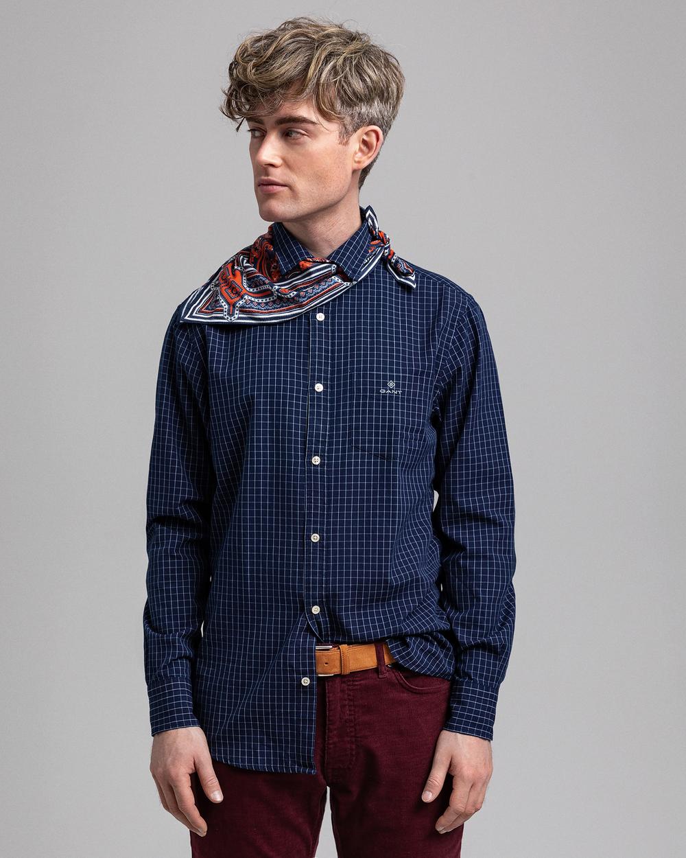 GANT Erkek Lacivert Kareli Regular Fit Gömlek