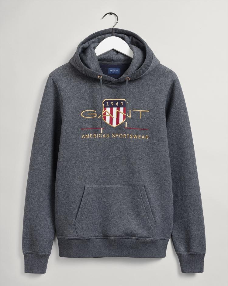 Gant Erkek Gri Regular Fit Kapüşonlu Logolu Sweatshirt