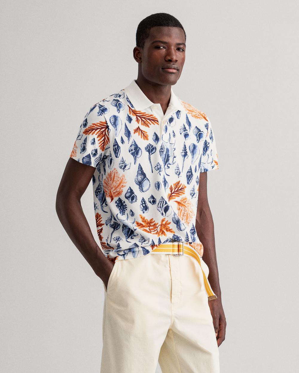 GANT Erkek Beyaz Desenli Regular Fit Polo