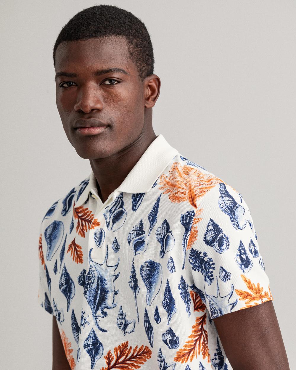 GANT Erkek Beyaz Desenli Regular Fit Polo