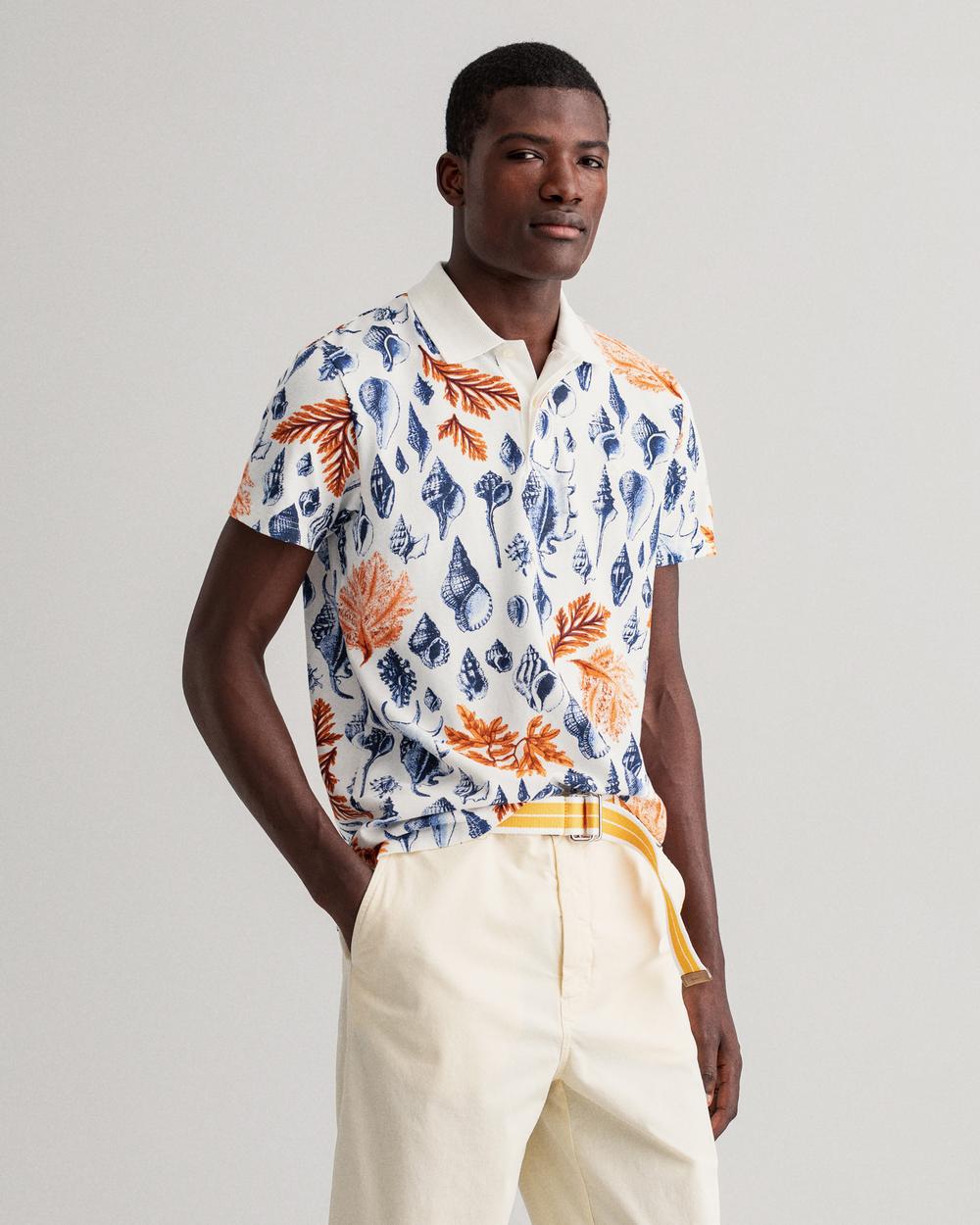 GANT Erkek Beyaz Desenli Regular Fit Polo