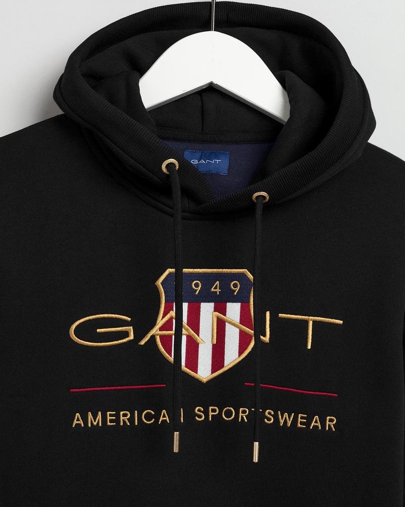 Gant Erkek Siyah Regular Fit Kapüşonlu Logolu Sweatshirt