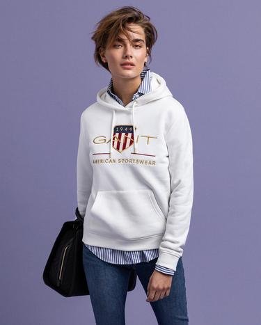 Gant Kadın Bej Regular Fit Kapüşonlu Logolu Sweatshirt